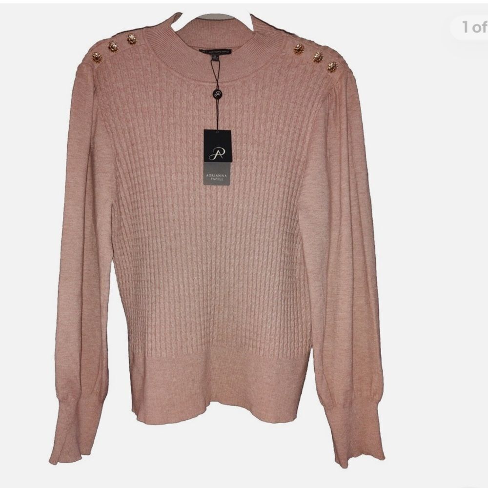 Adrianna Papell Women's Blush Sweater with Gold Buttons